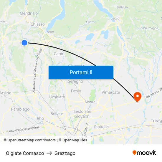 Olgiate Comasco to Grezzago map