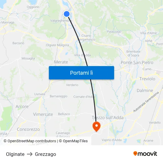 Olginate to Grezzago map