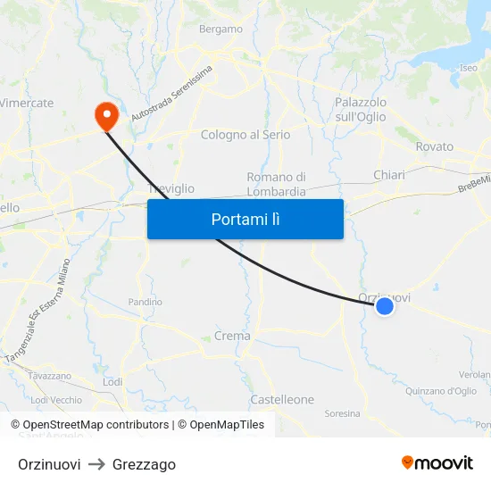 Orzinuovi to Grezzago map