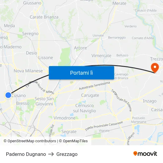 Paderno Dugnano to Grezzago map