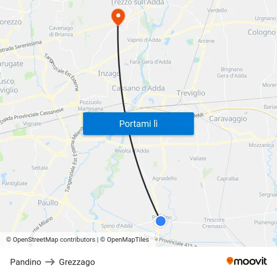 Pandino to Grezzago map