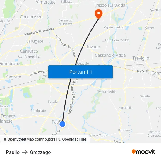 Paullo to Grezzago map