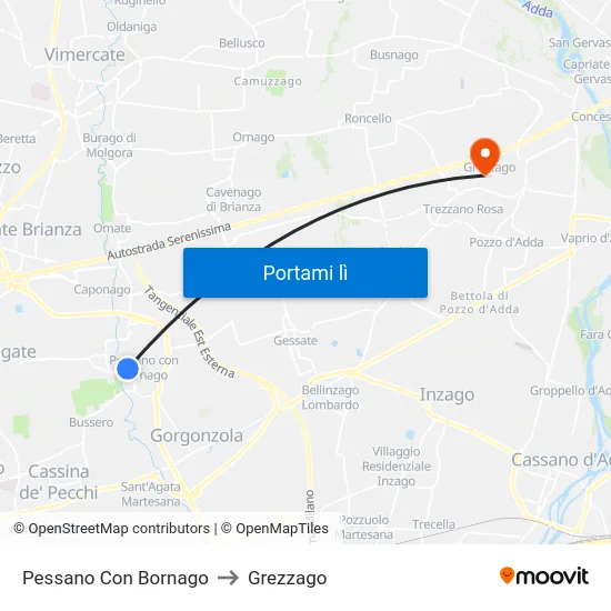 Pessano Con Bornago to Grezzago map