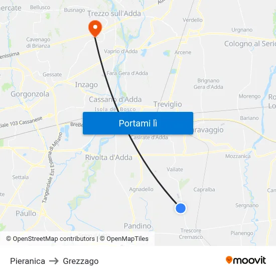 Pieranica to Grezzago map