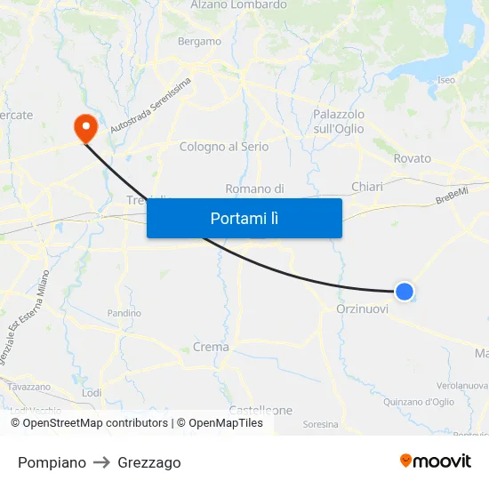 Pompiano to Grezzago map