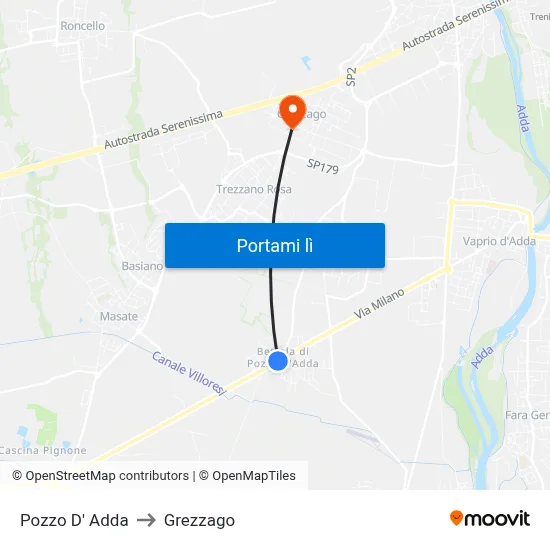 Pozzo D' Adda to Grezzago map
