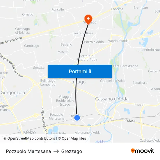 Pozzuolo Martesana to Grezzago map