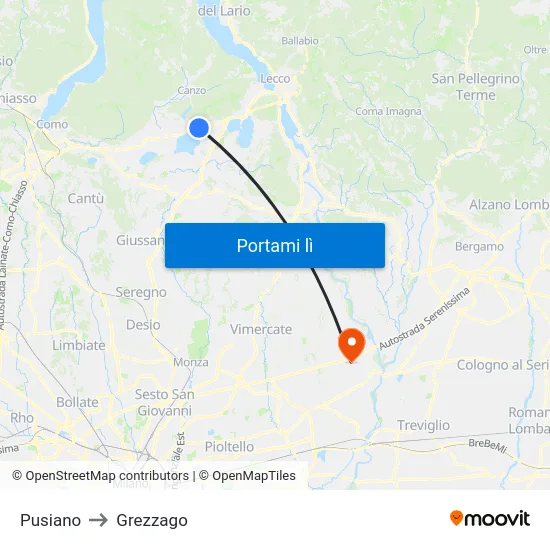 Pusiano to Grezzago map