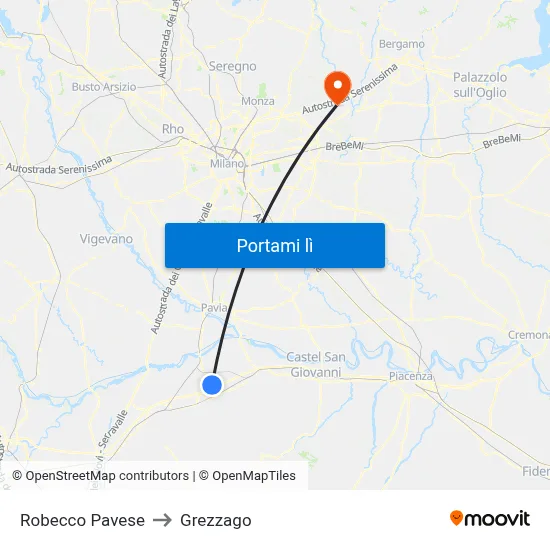 Robecco Pavese to Grezzago map