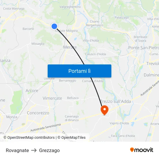 Rovagnate to Grezzago map