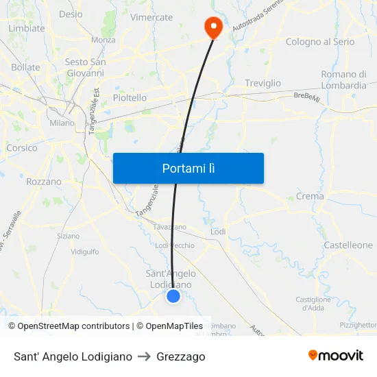 Sant' Angelo Lodigiano to Grezzago map
