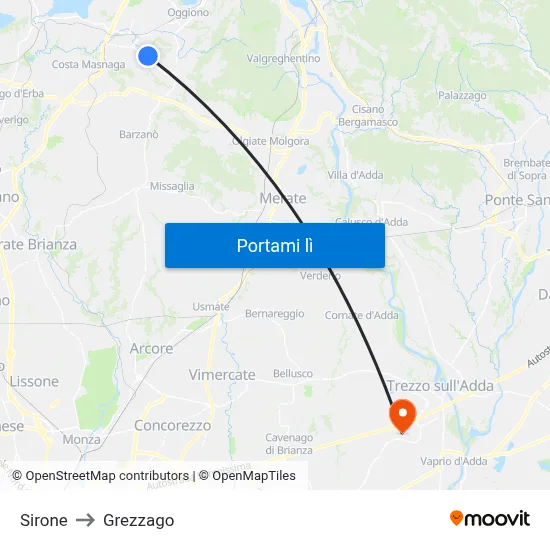 Sirone to Grezzago map