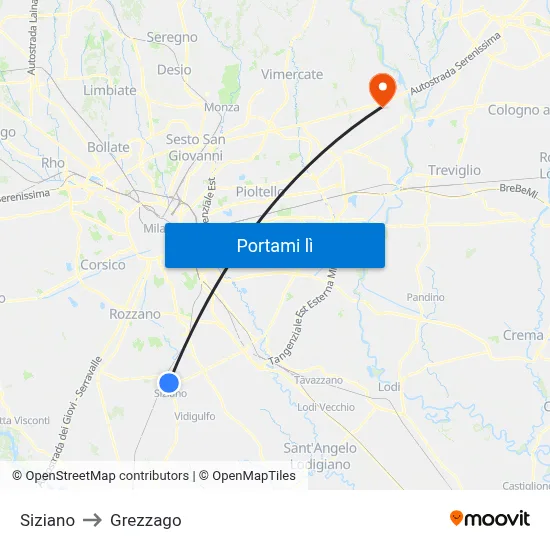 Siziano to Grezzago map