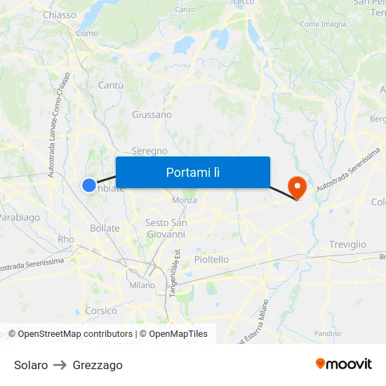 Solaro to Grezzago map
