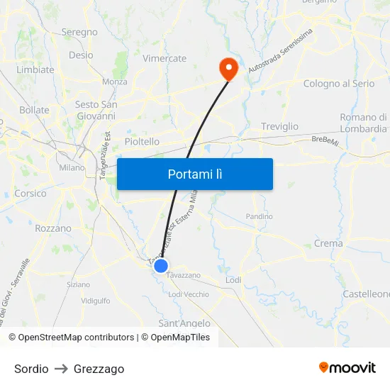 Sordio to Grezzago map