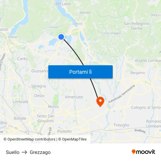 Suello to Grezzago map