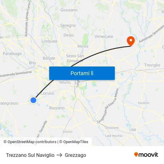 Trezzano Sul Naviglio to Grezzago map