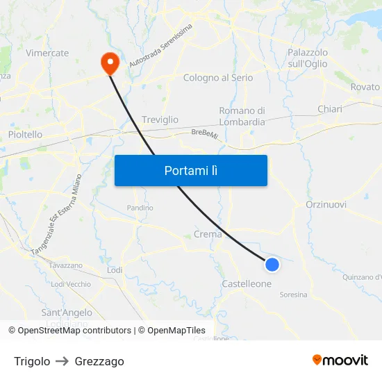 Trigolo to Grezzago map