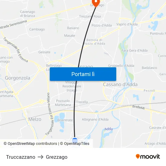 Truccazzano to Grezzago map