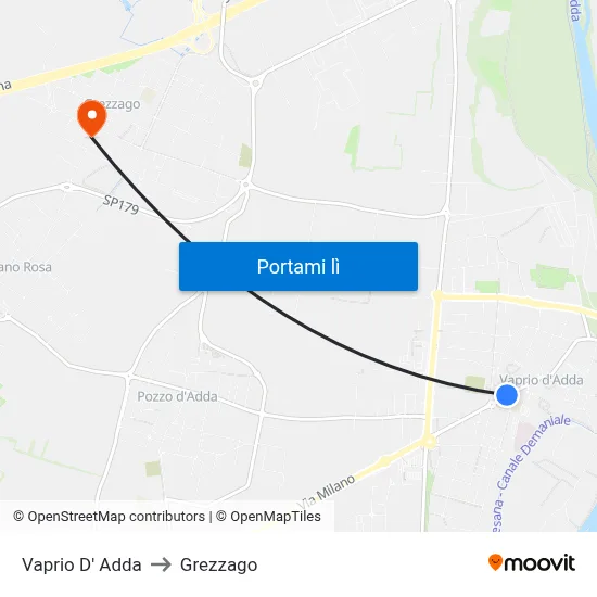 Vaprio D' Adda to Grezzago map