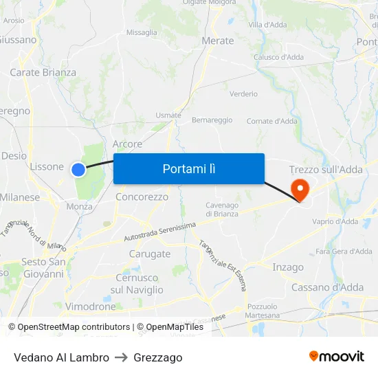 Vedano Al Lambro to Grezzago map