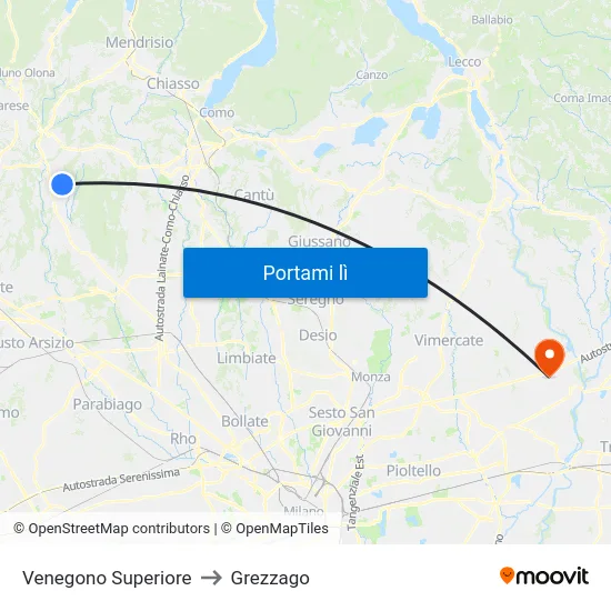Venegono Superiore to Grezzago map