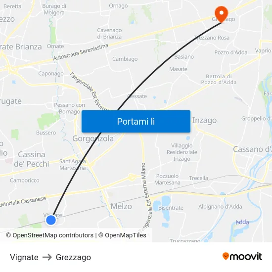 Vignate to Grezzago map