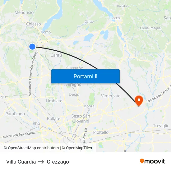 Villa Guardia to Grezzago map