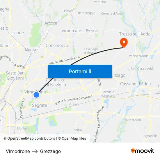 Vimodrone to Grezzago map