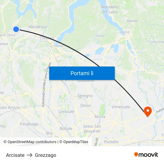 Arcisate to Grezzago map