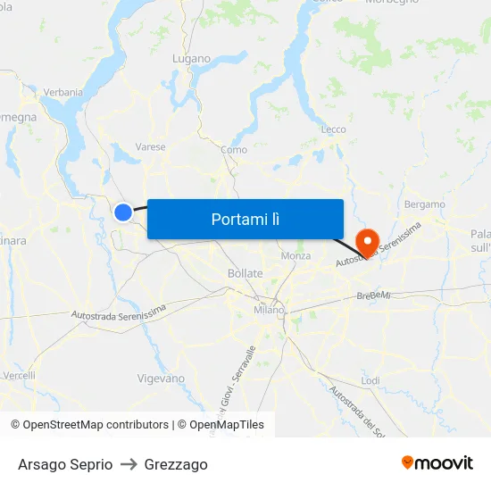 Arsago Seprio to Grezzago map