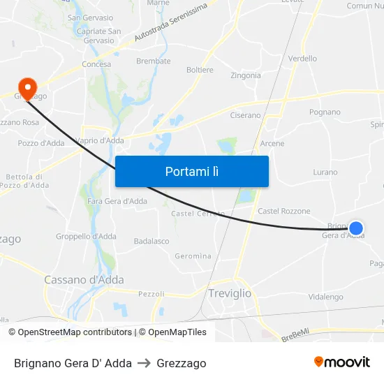 Brignano Gera D' Adda to Grezzago map
