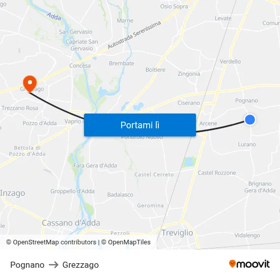 Pognano to Grezzago map