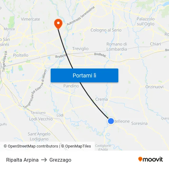 Ripalta Arpina to Grezzago map