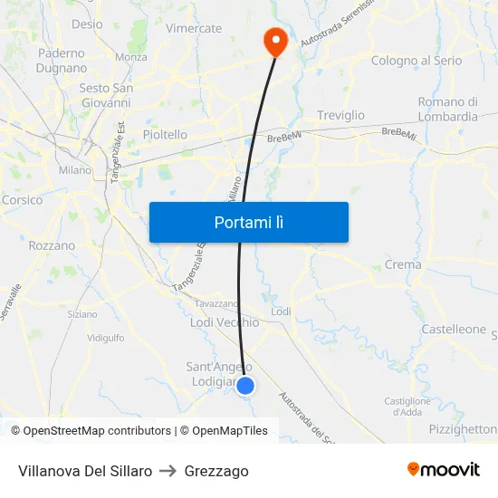 Villanova Del Sillaro to Grezzago map