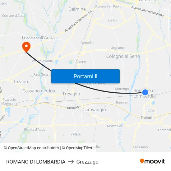 ROMANO DI LOMBARDIA to Grezzago map