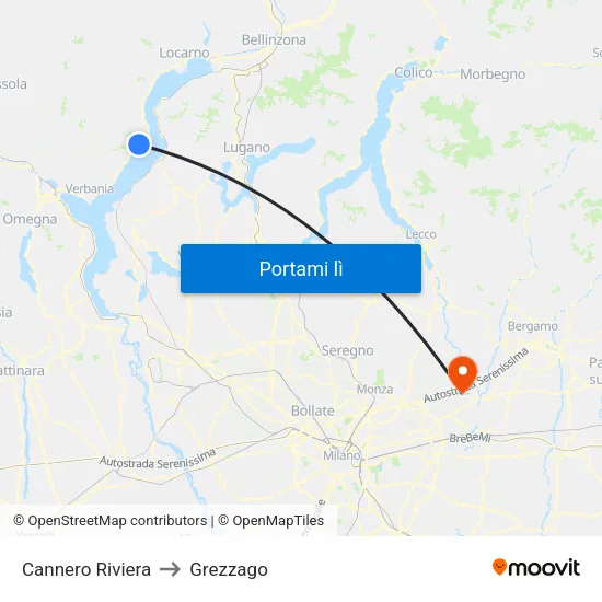 Cannero Riviera to Grezzago map
