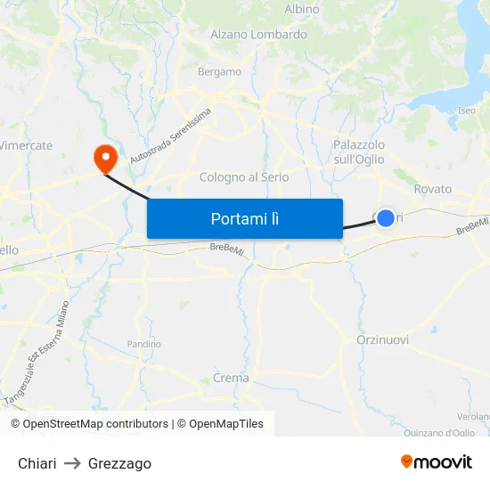 Chiari to Grezzago map