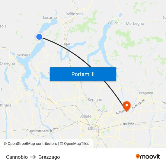 Cannobio to Grezzago map