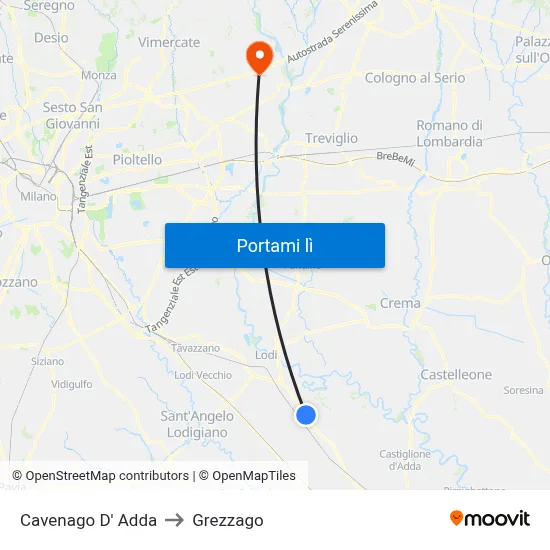 Cavenago D' Adda to Grezzago map