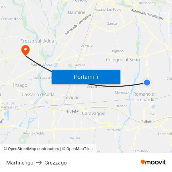 Martinengo to Grezzago map