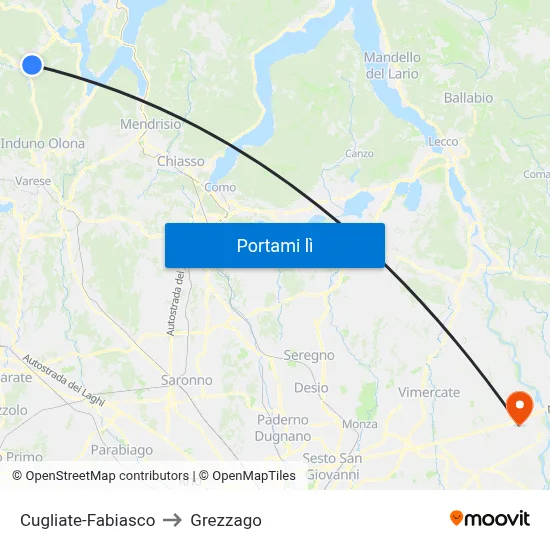 Cugliate-Fabiasco to Grezzago map