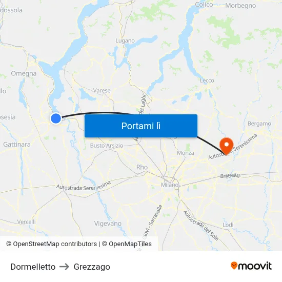 Dormelletto to Grezzago map