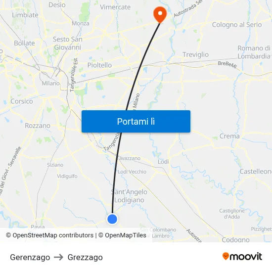 Gerenzago to Grezzago map