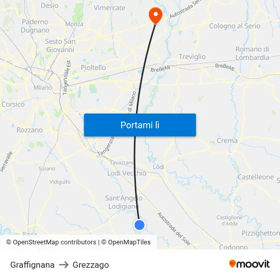 Graffignana to Grezzago map
