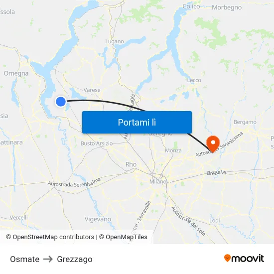 Osmate to Grezzago map