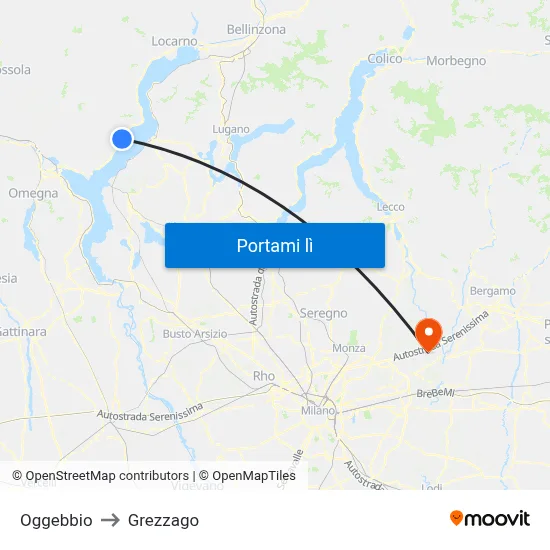 Oggebbio to Grezzago map