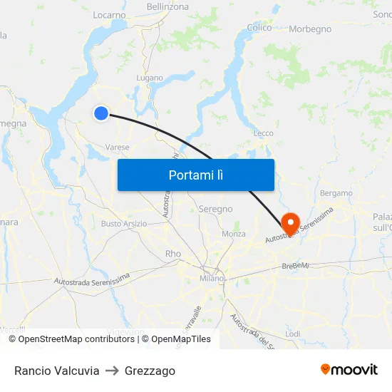 Rancio Valcuvia to Grezzago map