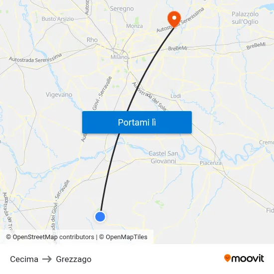 Cecima to Grezzago map