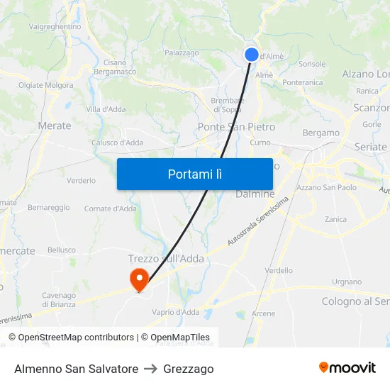 Almenno San Salvatore to Grezzago map